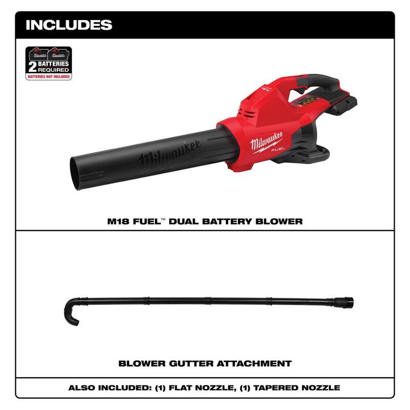Milwaukee M18 FUEL Dual Battery 145 MPH 600 CFM 18V Lithium-Ion Brushless Cordless Handheld Blower w/Gutter Cleaning Attachment - 2824-20-49-16-2790