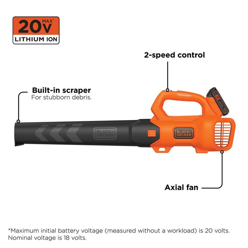 BLACK+DECKER 20V MAX 90 MPH 320 CFM Cordless Battery Powered Handheld Leaf Blower Kit with (1) 2Ah Battery & Charger - BCBL700D1