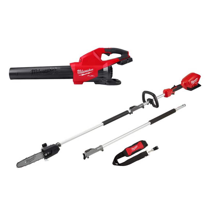 Milwaukee M18 FUEL Dual Battery 145 MPH 600 CFM 18V Lithium-Ion Brushless Cordless Blower w/M18 FUEL 10 in. QUIK-LOK Pole Saw - 2824-20-2825-20PS