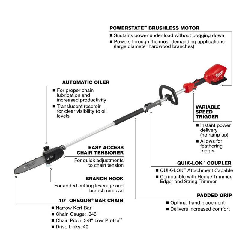 Milwaukee M18 FUEL Dual Battery 145 MPH 600 CFM 18V Lithium-Ion Brushless Cordless Blower w/M18 FUEL 10 in. QUIK-LOK Pole Saw - 2824-20-2825-20PS