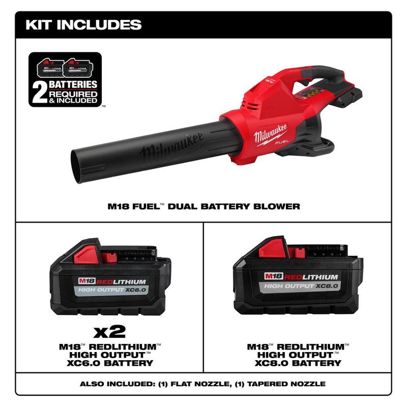 Milwaukee M18 FUEL Dual Battery 145 MPH 600 CFM 18V Lithium-Ion Brushless Cordless Handheld Blower w/(3) Batteries - 2824-20-48-11-1880-48-11-1862