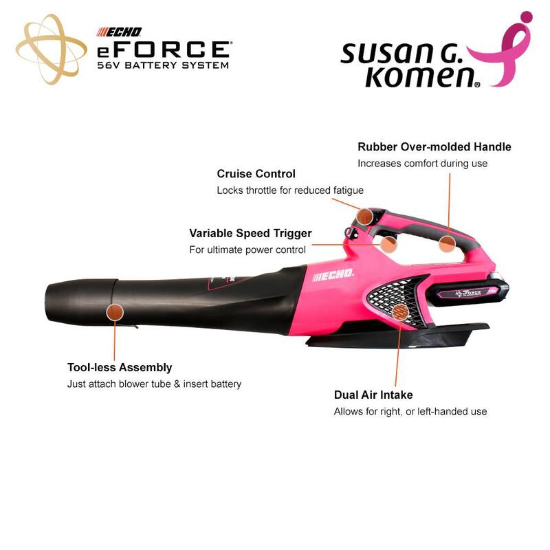 ECHO 56V 151 MPH 526 CFM Limited Edition Pink Cordless Battery Powered Handheld Leaf Blower with 2.5Ah Battery and Charger - DPB-2500C1-LE