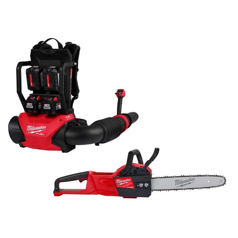Milwaukee M18 FUEL 18V Brushless Cordless Dual Battery Backpack Blower Kit w/16 in. Chainsaw, (4) 12.0 Ah Batteries, 2 Chargers - 3009-24HD-2727-20