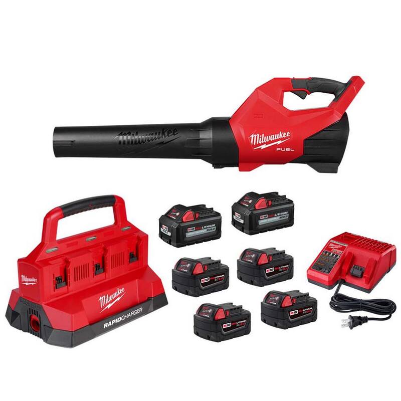 Milwaukee M18 fuel 120 MPH 500 CFM 18-Volt Brushless Cordless Handheld Blower with (2) 6.0 Ah and (4) 5.0 Ah Battery, (2) chargers - 3017-20-48-59-1852B-48-59-1865POC