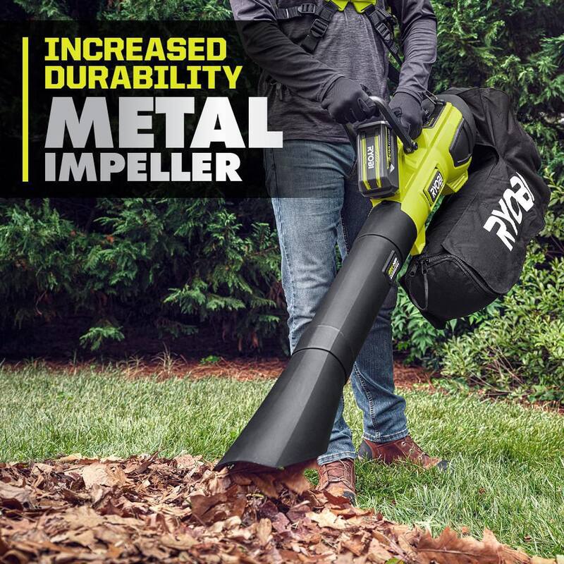 RYOBI 40V HP Brushless 100 MPH 600 CFM Cordless Leaf Blower/Mulcher/Vacuum w/ Lawn & Leaf Bag, (2) 4.0 Ah Batteries & Charger - RY404150-LB