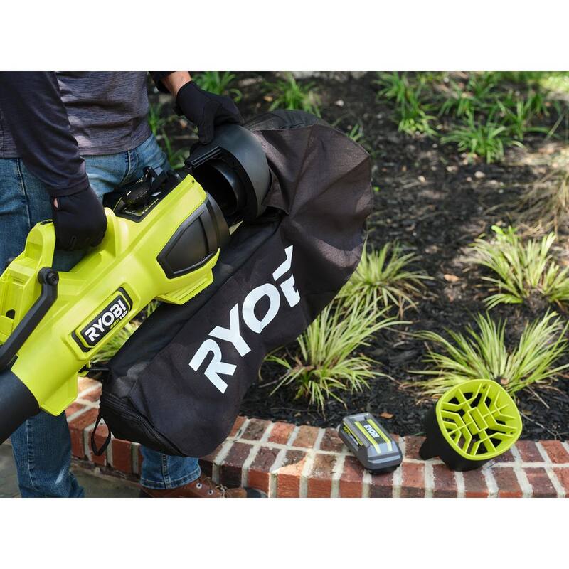 RYOBI 40V HP Brushless 100 MPH 600 CFM Cordless Leaf Blower/Mulcher/Vacuum w/ Lawn & Leaf Bag, (2) 4.0 Ah Batteries & Charger - RY404150-LB