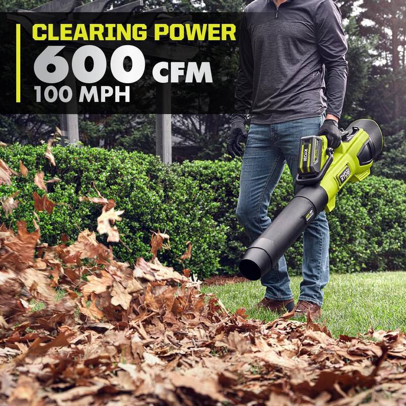 RYOBI 40V HP Brushless 100 MPH 600 CFM Cordless Leaf Blower/Mulcher/Vacuum w/ Lawn & Leaf Bag, (2) 4.0 Ah Batteries & Charger - RY404150-LB