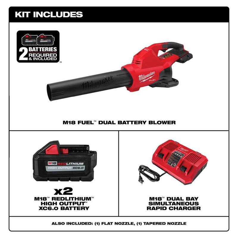 Milwaukee M18 FUEL 18V Lithium-Ion Brushless Cordless Dual Battery Blower w/ Dual Bay Rapid Charger & Two 6Ah HO Battery (2-Pack) - 2824-20-48-11-1862-48-59-1802