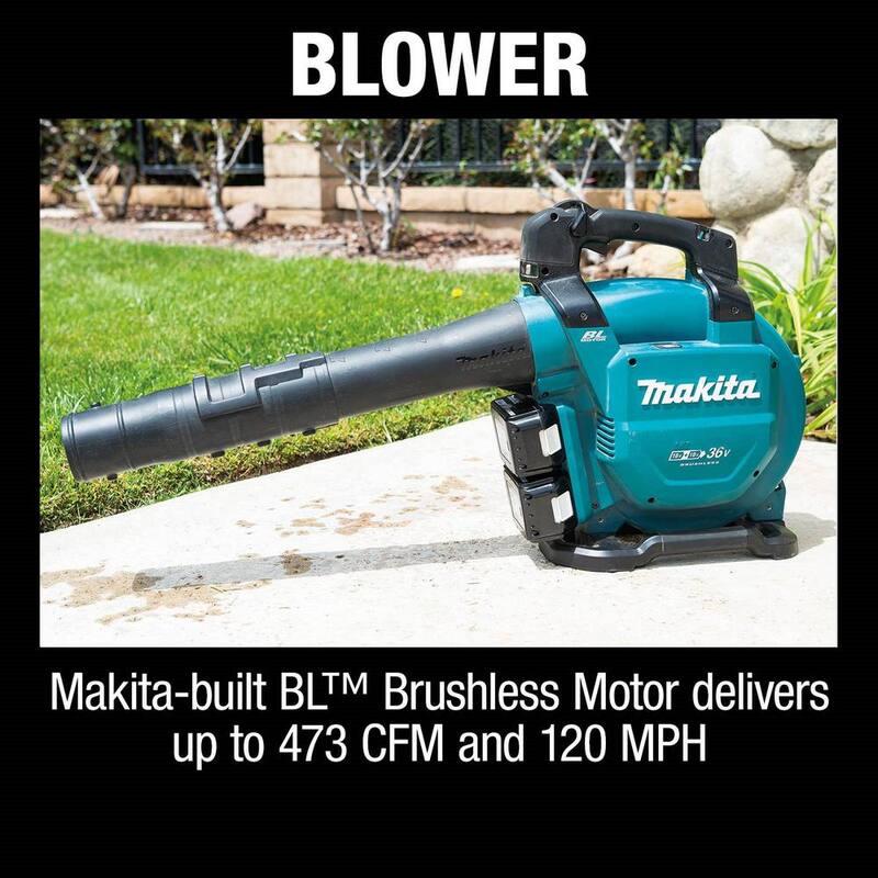 Makita 120 MPH 473 CFM LXT 18V X2 (36V) Lithium-Ion Brushless Cordless Leaf Blower Kit with Vacuum Attachment Kit (5.0 Ah) - XBU04PTV