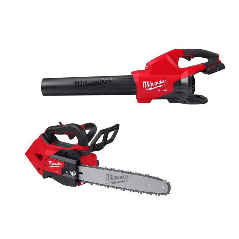 Milwaukee M18 FUEL Dual Battery 145 MPH 600 CFM 18V Lithium-Ion Brushless Cordless Blower w/14 in. Top Handle Chainsaw (2-Tool) - 2824-20-2826-20T