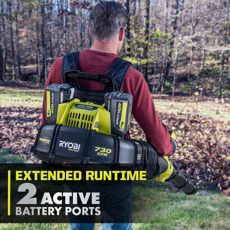 RYOBI 40V HP Brushless Whisper Series 165 MPH 730 CFM Backpack Blower & Hedge Trimmer w/ (2) 6.0 Ah Batteries & Charger - RY404170-HDG