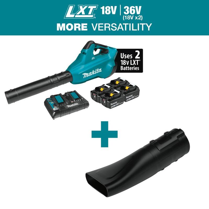 Makita LXT 18V X2 (36V) 473 CFM 120 MPH Brushless Cordless Leaf Blower Kit with 4 Batteries (5.0Ah) with Flat End Nozzle - XBU02PT11978896