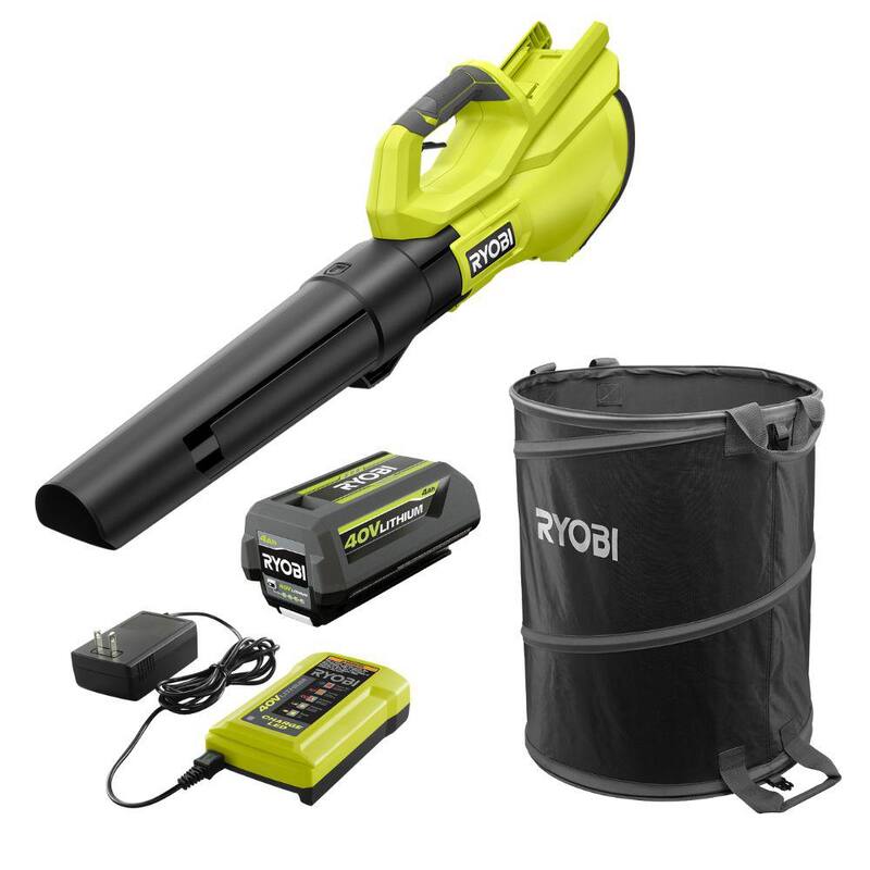RYOBI 40V 120 MPH 550 CFM Cordless Battery Blower and Lawn and leaf bag with 4.0 Ah Battery and Charger - RY40LB01K-AC04313