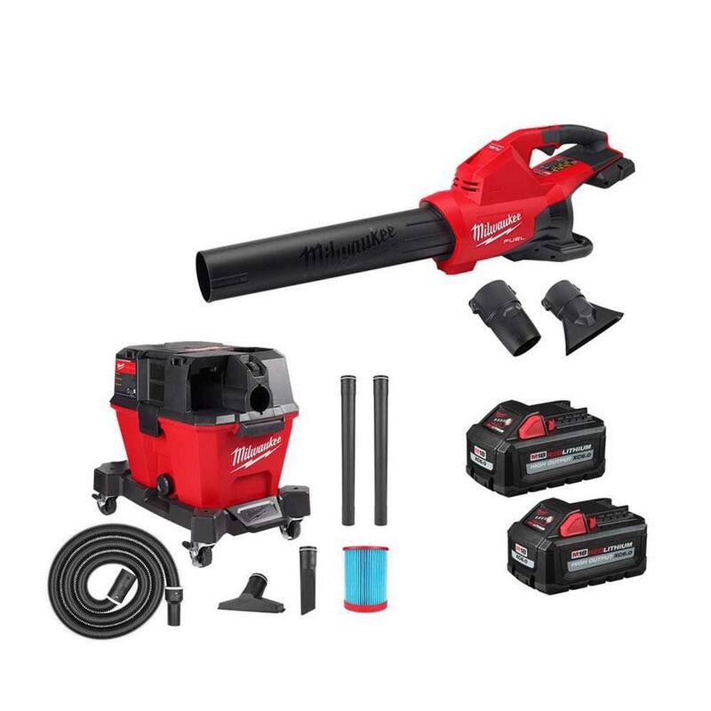 Milwaukee M18 FUEL Dual Battery 145 MPH 600 CFM 18V Cordless Blower w/6 Gal. Cordless Wet/Dry Shop Vacuum, (2) 6.0 Ah Batteries - 2824-20-0910-20-48-11-1862