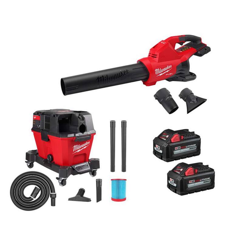 Milwaukee M18 FUEL Dual Battery 145 MPH 600 CFM 18V Cordless Blower w/6 Gal. Cordless Wet/Dry Shop Vacuum, (2) 6.0 Ah Batteries - 2824-20-0910-20-48-11-1862
