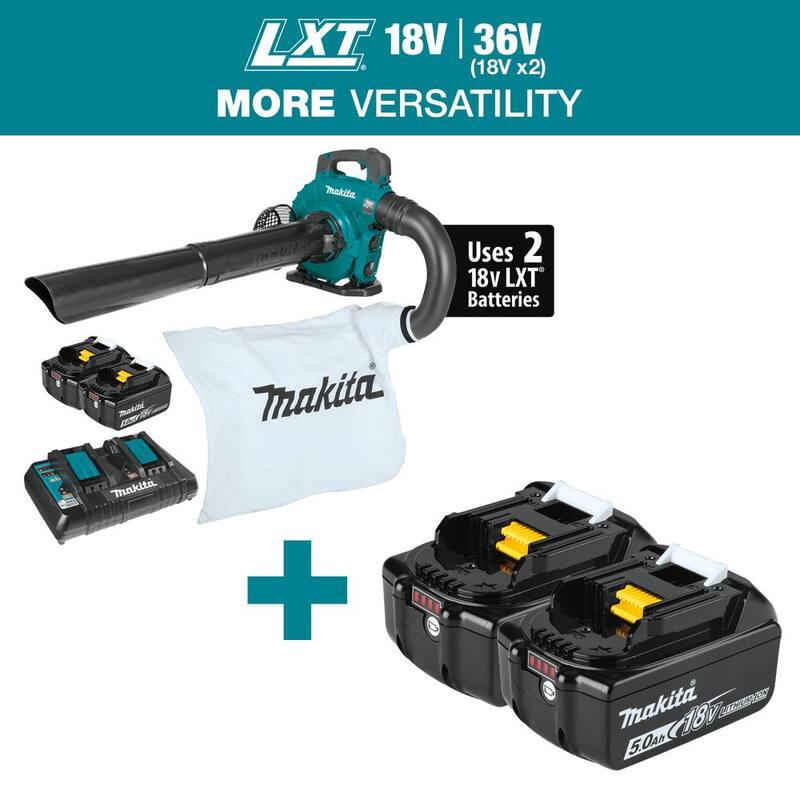 Makita 120 MPH 473 CFM LXT 18V X2 (36V) Brushless Leaf Blower Kit w/ Vac Attach Kit (5.0Ah)with LXT 18V Battery 5.0 Ah(2-Pk) - XBU04PTV-BL1852