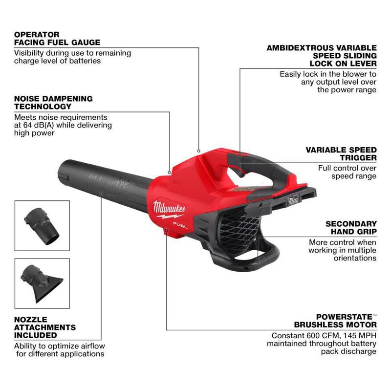 Milwaukee M18 FUEL Dual Battery 145 MPH 600 CFM 18V Lithium-Ion Brushless Cordless Handheld Blower w/M18 Hatchet Pruning Saw - 2824-20-3004-20