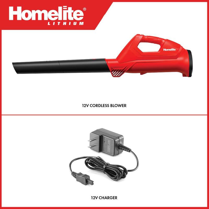 Homelite 12 Volt Lithium 90 MPH 160 CFM Cordless Battery Blower with Internal 2.5 Ah Battery and Charger - HOMBL10