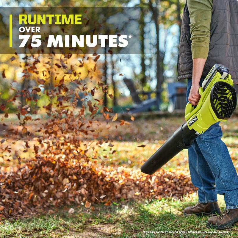 RYOBI 40V 120 MPH 550 CFM Cordless Battery Blower and 14 in. Chainsaw with 4.0 Ah Battery and Charger - RY40LB01K-RY405010BTL
