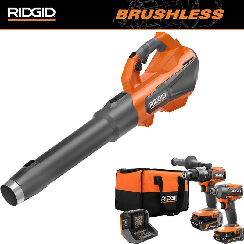 RIDGID 18V Brushless Cordless 510 CFM 110 MPH Blower with 2-Tool Combo Kit, (2) Batteries and Charger - R01601B-R9209
