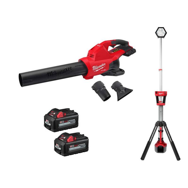 Milwaukee M18 FUEL Dual Battery 145 MPH 600 CFM 18V Brushless Cordless Blower w/Rocket Dual Power Tower Light, (2) 6.0 Ah Battery - 2824-20-2131-20-48-11-1862