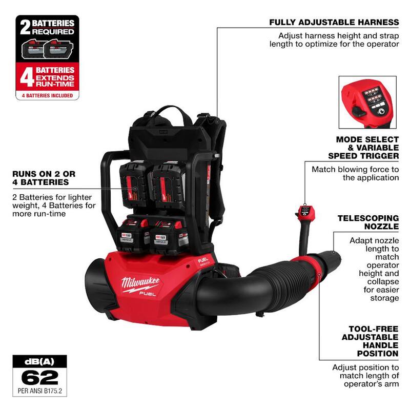 Milwaukee M18 FUEL 18V Brushless Cordless Dual Battery Backpack Blower w/Straight Shaft String Trimmer, 4 Battery, 2 Charger - 3009-24HD-3006-20
