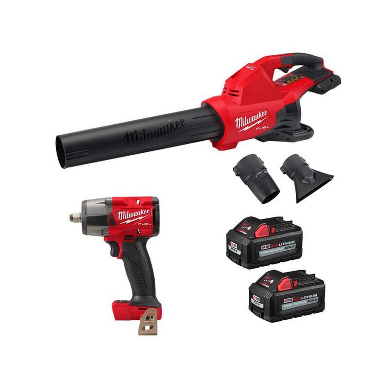 Milwaukee M18 FUEL Dual Battery 145 MPH 600 CFM 18V Blower w/Mid Torque 1/2 in. Impact Wrench w/Friction Ring, (2) 6.0 Ah Battery - 2824-20-2962-20-48-11-1862