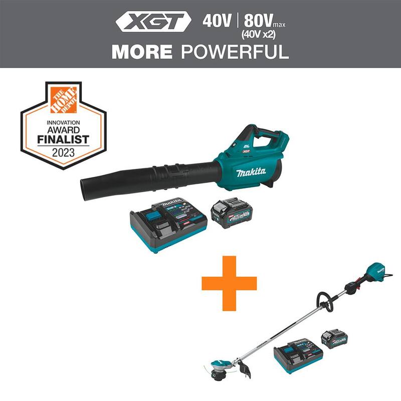 Makita 40V Max XGT Brushless Cordless Blower Kit (4.0Ah) with XGT Brushless Cordless 15" String Trimmer Kit (4.0Ah) - GBU01M1-GRU01M1