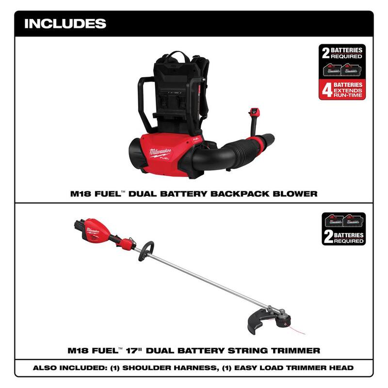 Milwaukee M18 FUEL 18V Brushless Cordless Dual Battery Backpack Blower w/Dual Battery Straight Shaft String Trimmer (2-Tool) - 3009-20-3006-20