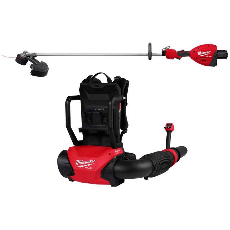 Milwaukee M18 FUEL 18V Brushless Cordless Dual Battery Backpack Blower w/Dual Battery Straight Shaft String Trimmer (2-Tool) - 3009-20-3006-20
