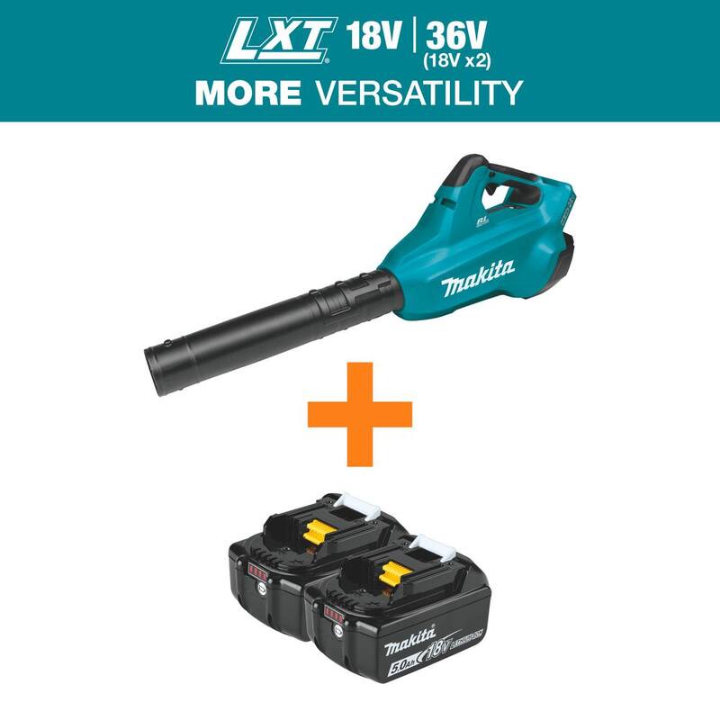 Makita 120 MPH 473 CFM LXT 18V X2 (36V) Brushless Leaf Blower with LXT 18V Battery Pack 5.0Ah (2-Pack) - XBU02Z-BL1850B2