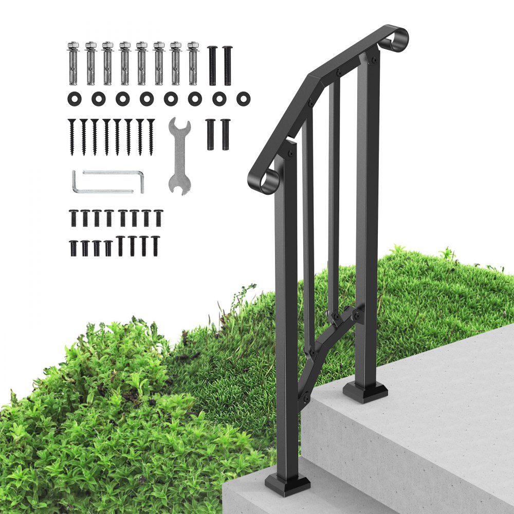 VEVOR 1-2 Step Handrails for Outdoor for Seniors Porch Deck Retro Arch Black - BPXGMDZLSLZFZ28P2V0