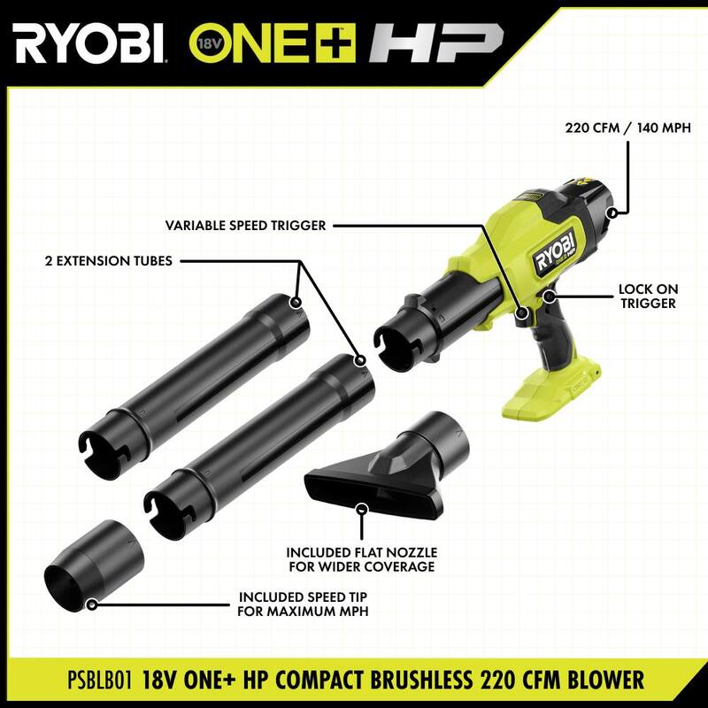 RYOBI ONE+ HP 18V Brushless Cordless 220 CFM 140 MPH Compact Blower and 10 inch chainsaw with 4.0 Ah Battery & Charger - P2520-PSBLB01B