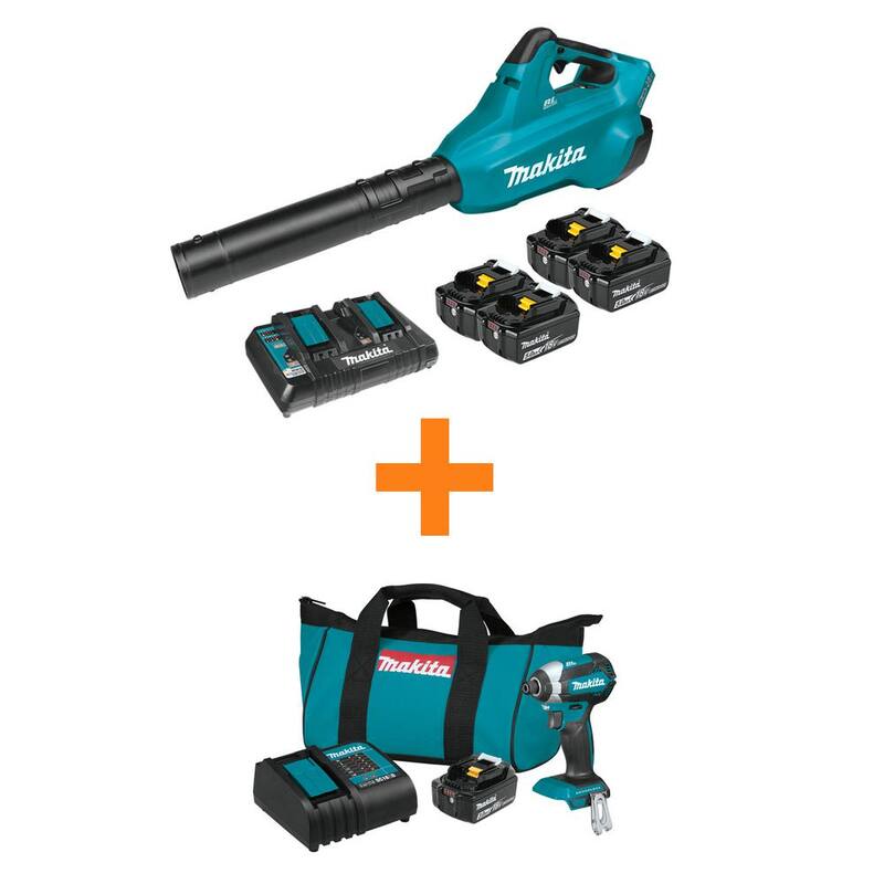 Makita 18V X2 (36V) LXT Cordless Li-Ion BL Blower Kit (4 Batteries 5.0Ah) with Bonus LXT Impact Driver Kit (3.0Ah Battery) - XBU02PT1-XDT131