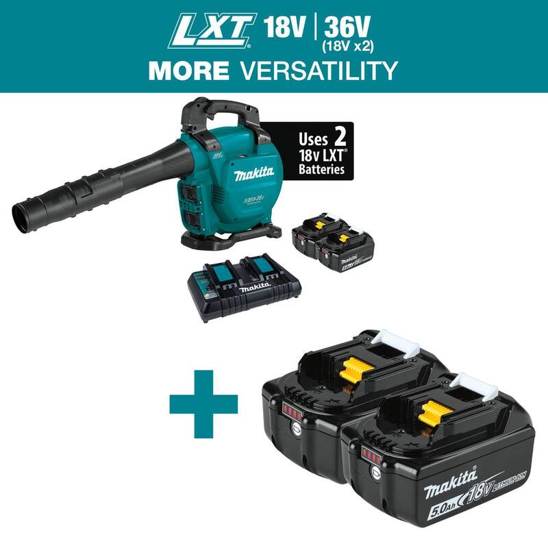 Makita 120 MPH 473 CFM LXT 18V X2 (36V) Li-Ion Brushless Leaf Blower Kit (5.0 Ah) with LXT 18V Battery Pack 5.0 Ah (2-Pk) - XBU04PT-BL18502