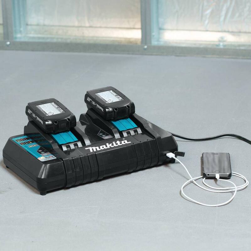 Makita 120 MPH 473 CFM 18-Volt X2 (36-Volt) LXT Brushless Cordless Leaf Blower with bonus 18-Volt LXT Dual Port Rapid Charger - XBU02Z-DC18RD