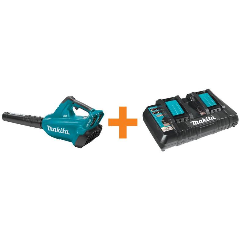 Makita 120 MPH 473 CFM 18-Volt X2 (36-Volt) LXT Brushless Cordless Leaf Blower with bonus 18-Volt LXT Dual Port Rapid Charger - XBU02Z-DC18RD