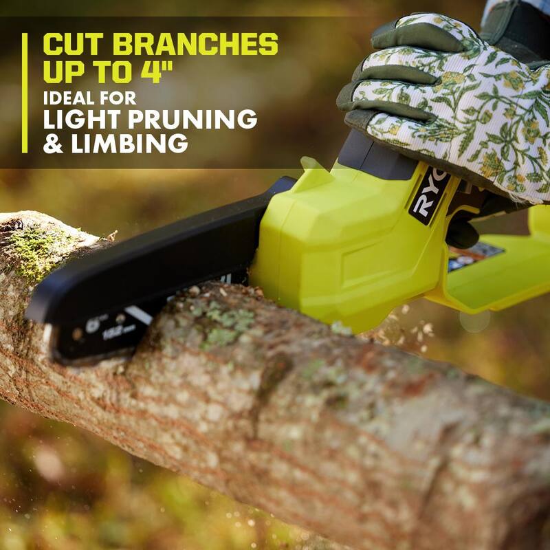 RYOBI ONE+ 18V 100 MPH 350 CFM Cordless Variable Speed Jet Fan Blower, Pruning saw, Extra Chain with 4.0 Ah Battery & Charger - PCLLB01K-PCLCW01B-A48CW02