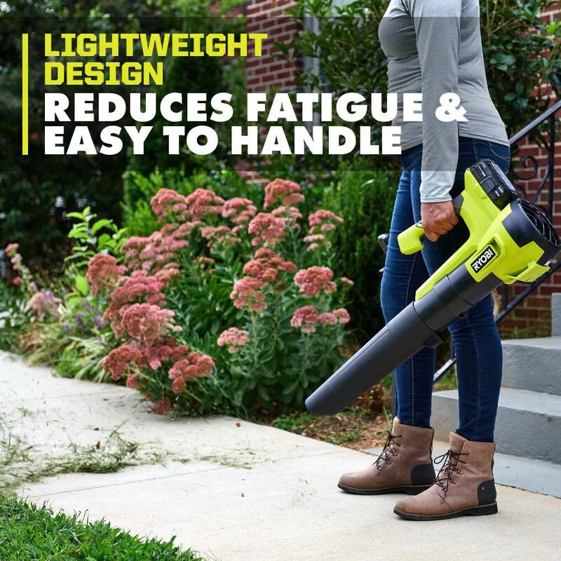 RYOBI ONE+ 18V 100 MPH 350 CFM Cordless Variable Speed Jet Fan Blower, Pruning saw, Extra Chain with 4.0 Ah Battery & Charger - PCLLB01K-PCLCW01B-A48CW02