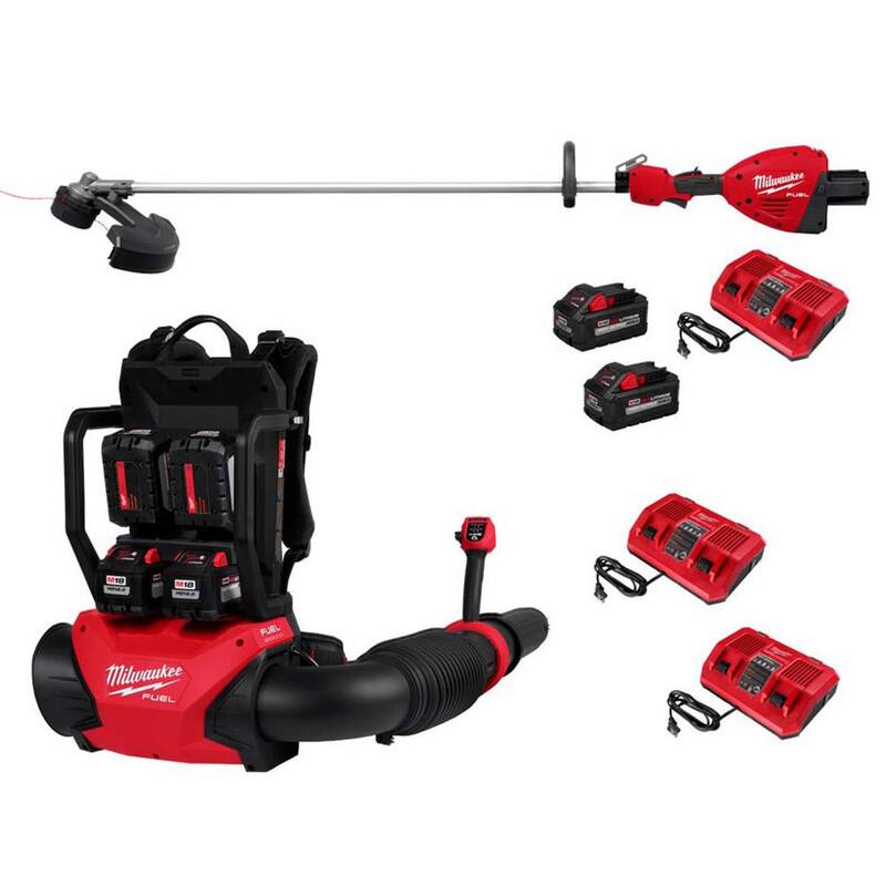 Milwaukee M18 FUEL 18V Brushless Cordless Dual Battery Backpack Blower w/Straight Shaft String Trimmer, (6) Battery, (3) Charger - 3009-24HD-3006-22