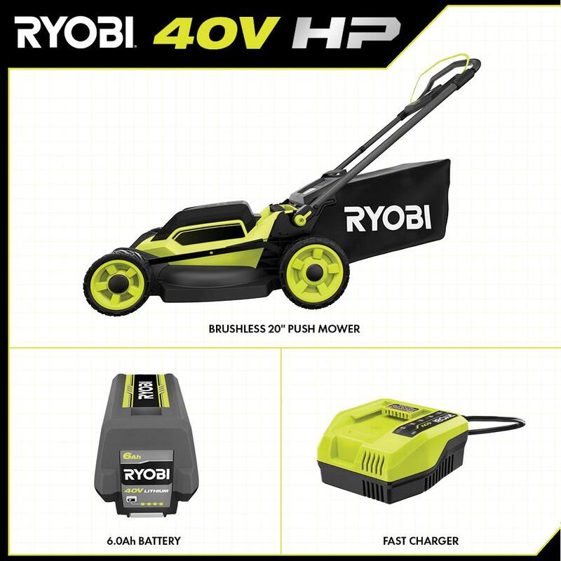 RYOBI 40V HP Brushless 20 in. Cordless Battery Walk Behind Push Mower with 6.0 Ah Battery and Charger - RY401170