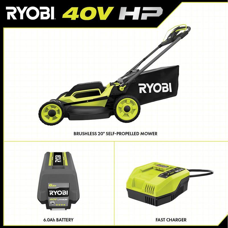 RYOBI 40V HP Brushless 20 in. Cordless Electric Battery Walk Behind Self-Propelled Mower with 6.0 Ah Battery and Charger - RY401180