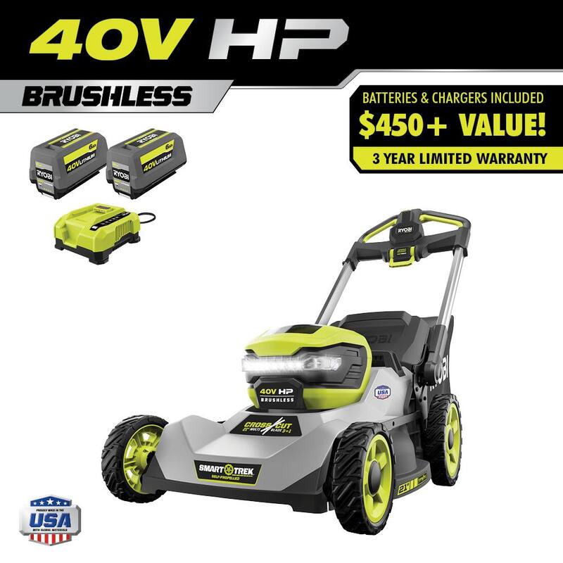 RYOBI 40V HP Brushless 21 in. Cordless Battery Walk Behind Multi-Blade Self-Propelled Mower - (2) 6.0 Ah Batteries & Charger - RY401150