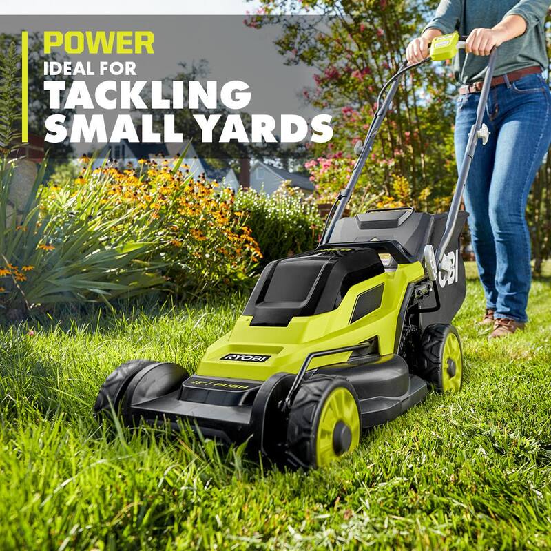 RYOBI ONE+ 18V 13 in. Cordless Battery Walk Behind Push Lawn Mower with 4.0 Ah Battery and Charger - P1180