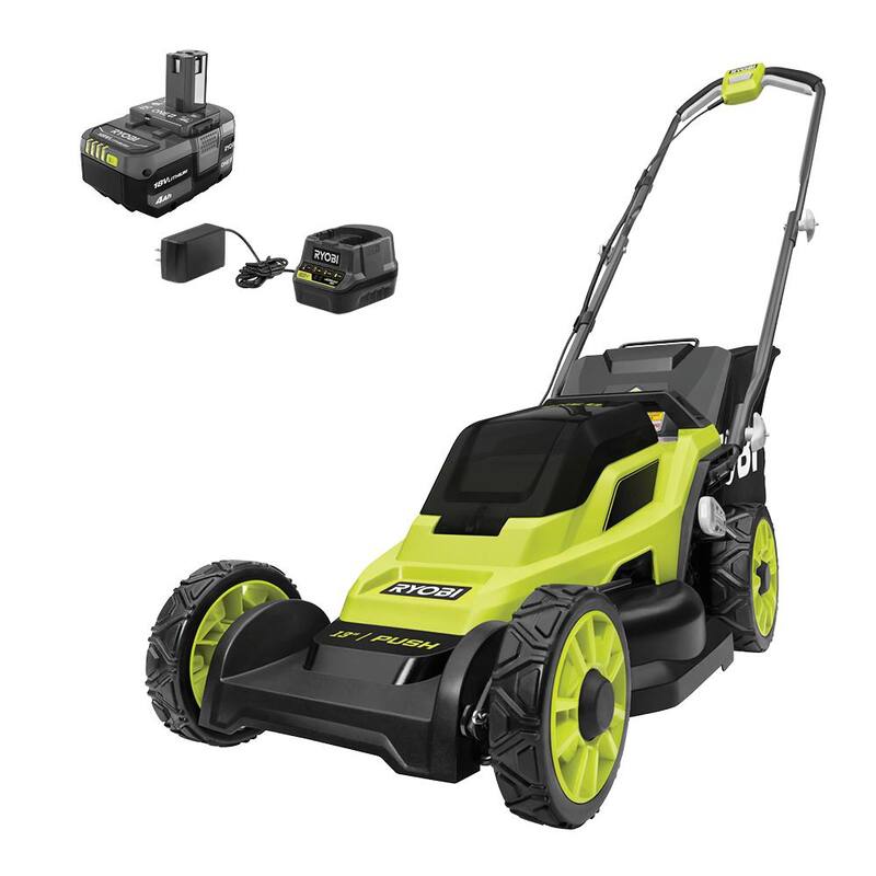 RYOBI ONE+ 18V 13 in. Cordless Battery Walk Behind Push Lawn Mower with 4.0 Ah Battery and Charger - P1180