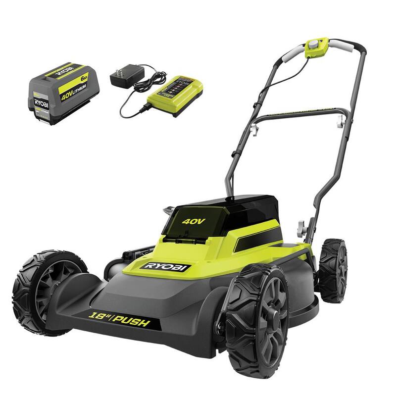 RYOBI 40-Volt 18 in. 2-in-1 Cordless Battery Walk Behind Push Lawn Mower with 6.0 Ah Battery and Charger - RY401101