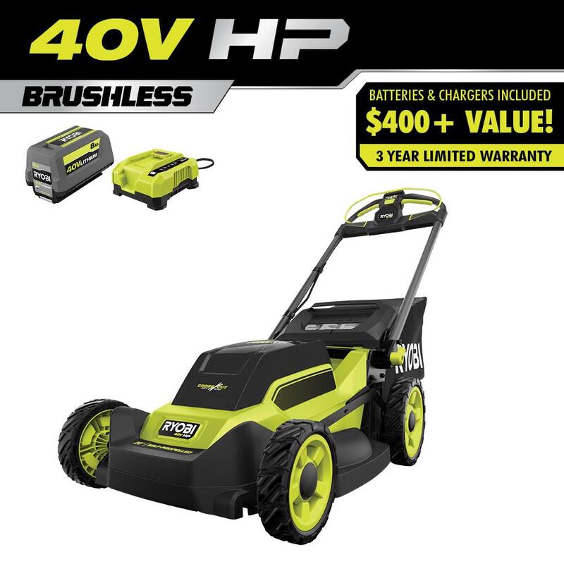 RYOBI 40V HP Brushless 20 in. Cordless Electric Battery Multi-Blade Walk Behind Self-Propelled Mower - 8.0Ah Battery & Charger - RY401260VNM