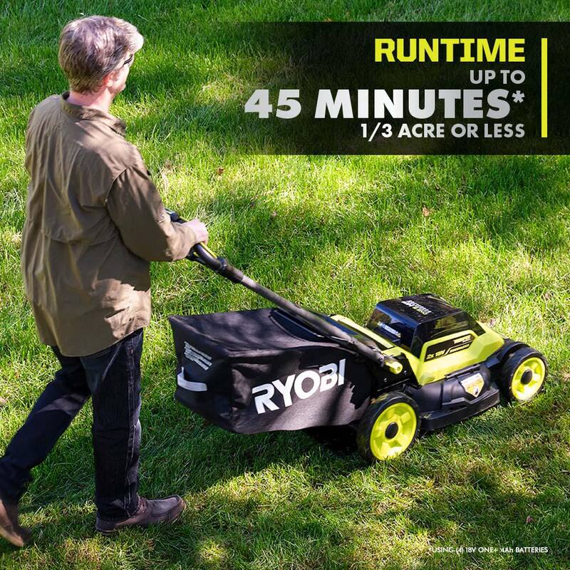 RYOBI ONE+ 18V HP Brushless Whisper Series 20" Self-Propelled Multi-Blade Walk Behind Mower - (4) 4.0 Batteries & (2) Chargers - P11100