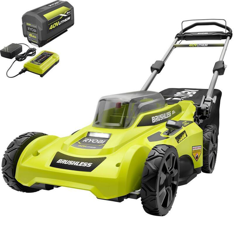 RYOBI 40V Brushless 20 in. Cordless Battery Walk Behind Push Lawn Mower with 6.0 Ah Battery and Charger - RY401110