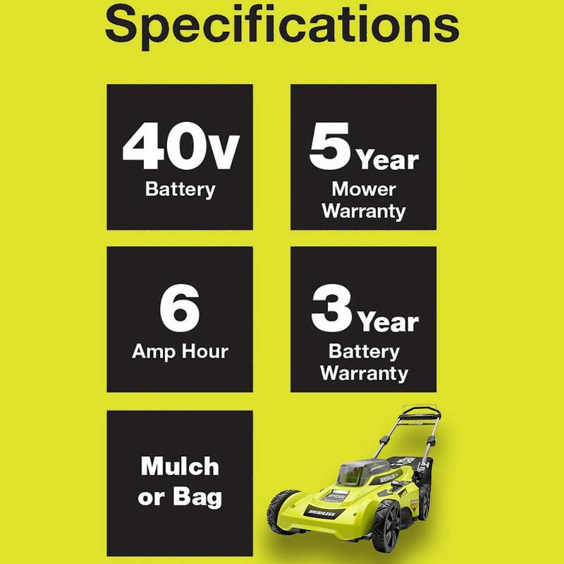 RYOBI 40V Brushless 20 in. Cordless Battery Walk Behind Push Lawn Mower with 6.0 Ah Battery and Charger - RY401110